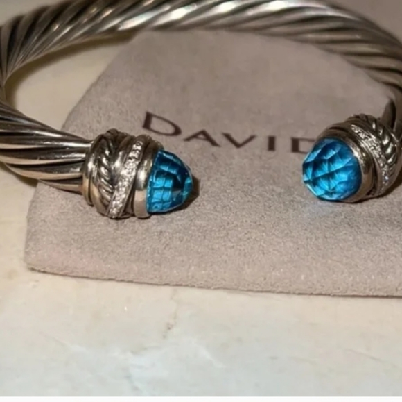 RARE RETIRED EUC AUTH DAVID YURMAN CABLE BRACELET WITH BLUE TOPAZ & DIAMONDS - Picture 3 of 3